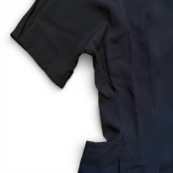 COS Black Crepe Pleated Gathered Fit Flare Short Sleeve Midi Dress Pockets 6 - Picture 5 of 7